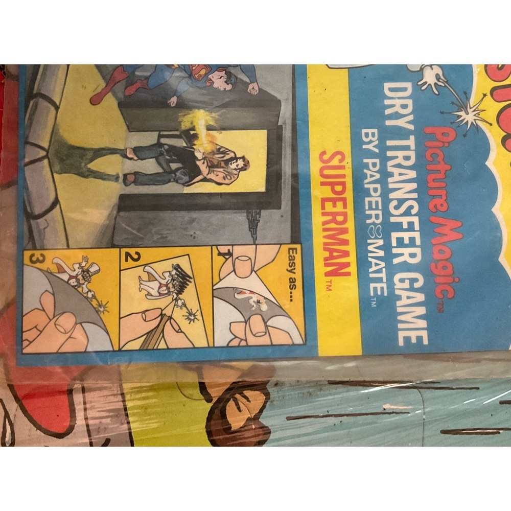 SUPERMAN PRESTO MAGIX PICTURE MAGIC DRY TRANSFER GAME BY PAPER MATE .1978 DC